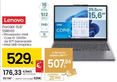 Lenovo - Portátil 15,6" 15IRH10