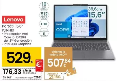 Lenovo - Portátil 15,6" 15IRH10