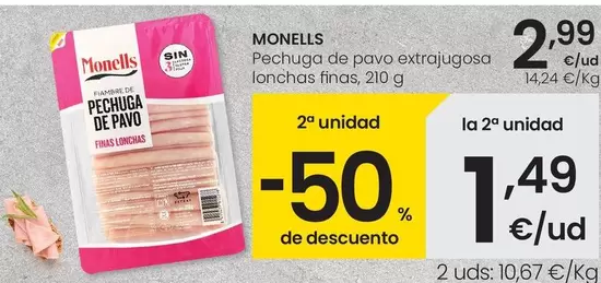 Monells - Pechuga De Pavo Extrajugosa Lonchas Finas