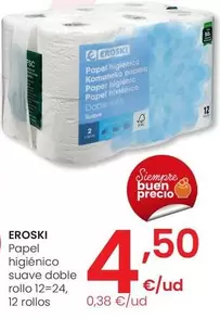 Eroski - Papel Higiénico Suave Doble Rollo 