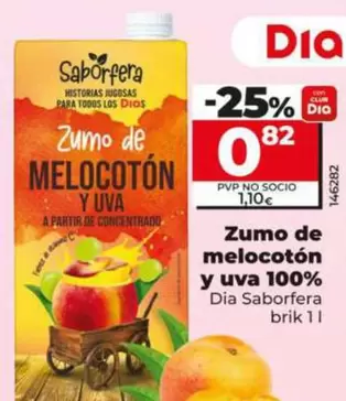 Dia Saborfera - Zumo De Melocoton Y Uva 100%  Brik 1 L