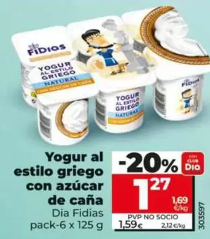 Dia Fidias - Yogur Al Estilo Griego Con Azucar De Cana  Pack-6 X 125 G