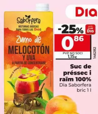 Dia Saborfera - Zumo De Melocoton Y Uva 100%  Brik 1 L