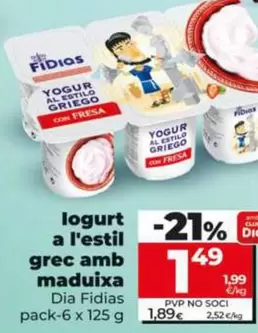 Dia Fidias - Yogur Al Estilo Griego Con Fresa  Pack-6 X 125 G