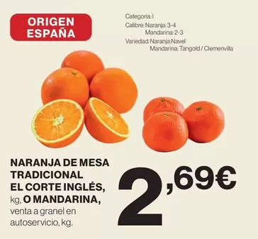 origen - Naranja De Mesa Tradicional El Corte Ingles, O Mandarina