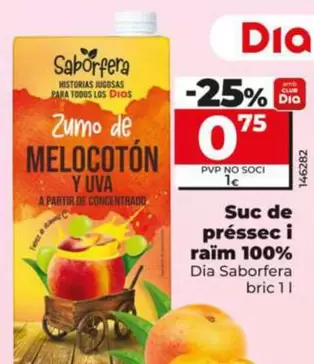 Dia Saborfera - Zumo De Melocoton Y Uva 100%  Brik 1 L