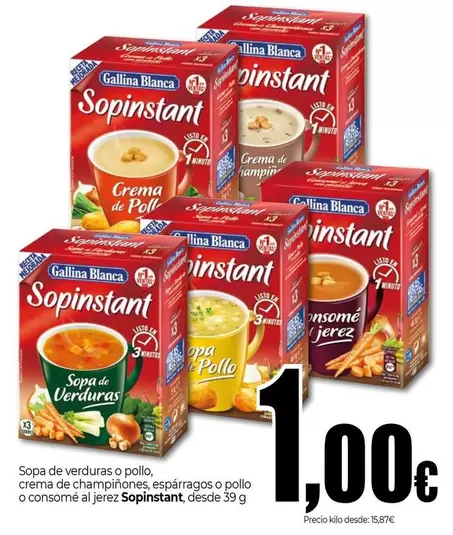 Gallina Blanca - Sopa De Verduras O Pollo Crema De Champiñones, Espárragos O Pollo O Consomé Al Jerez Sopinstant