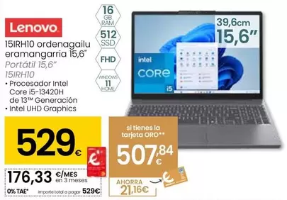 Lenovo - Portátil 15,6" 15IRH10