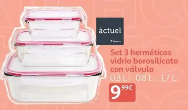 actuel - Set 3 Herméticos Vidrio Borosilicato Con Valvula