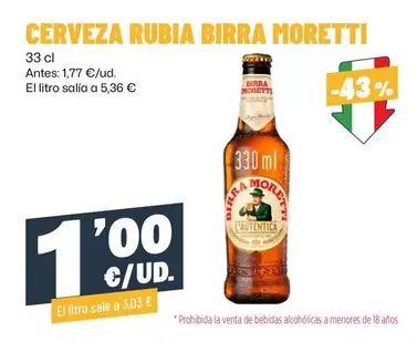 Moretti - Cerveza Rubia Birra
