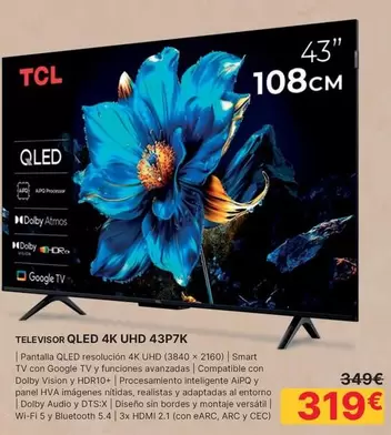 TCL - Televisor Qled 4k UHD 43p7k