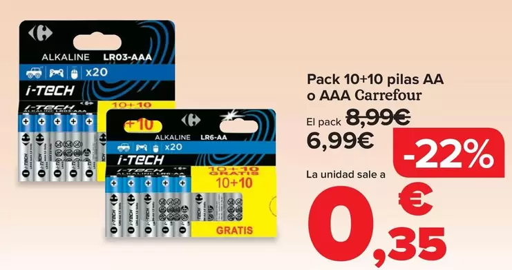 Carrefour - Pack 10+10 Pilas Aa  O Aaa 