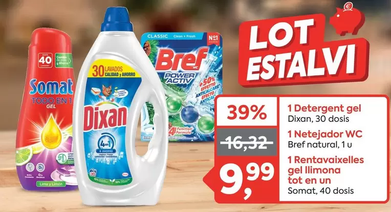 Dixan/Bref/Somat - 1 Detergent Gel/1 Netejador WC/1 Rentavaixelles Gel Llimona Tot En Un