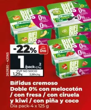Dia - Bífidus Cremoso Doble 0% Con Melocotón/Con Fresa/Con Ciruela Y Kiwi/Con Pina Y Coco