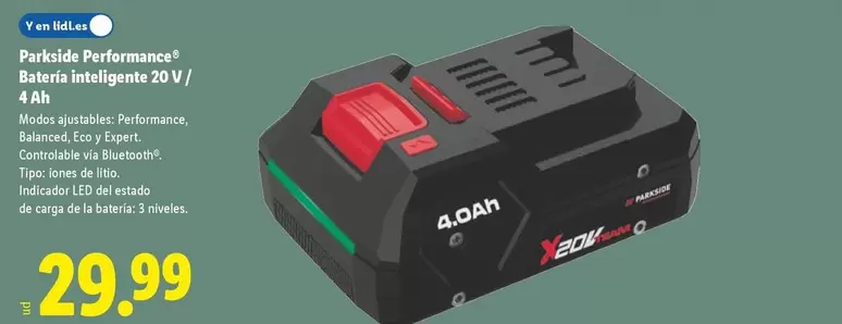 Parkside Performance - Batería Inteligente 20 V/4 Ah 