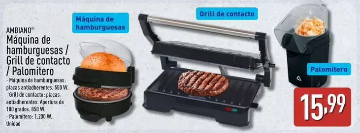 Ambiano - Maquina De Hamburguesas/ Grill De Contacto / Palomitero
