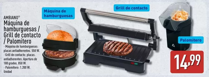 Ambiano - Maquina De Hamburguesas/ Grill De Contacto / Palomitero