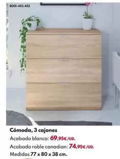 Comoda 3 Cajones 77x80x38cm - Blanco