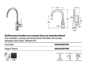 Griferia Para Lavabo Con Cuerpo Liso Con Maneta Lateral