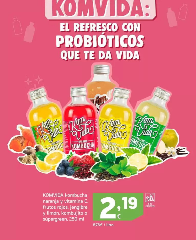 Komvida - Kombucha Naranja Y Vitamina C, Frutos Rojos, Jengibre Y Limón, Kombujito O Súpergreen