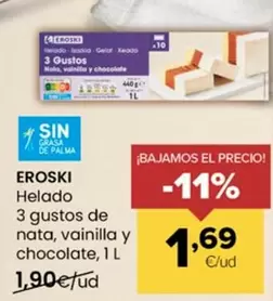 Eroski - Helado 3 Gustos De Nata, Vainilla Y Chocolate