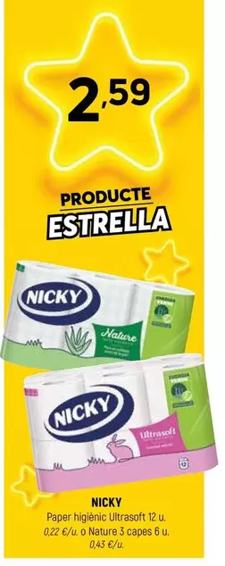 Nicky - Paper Higienic Ultrasoft 12 U. O Nature 3 Capes 6 U.