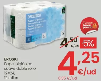 Eroski - Papel Higiénico Suave Doble Rollo