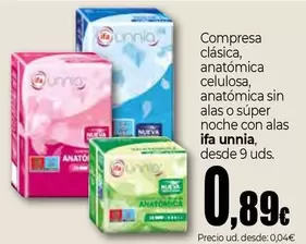 Ifa Unnia - Compresa Clásica, Anatómica Celulosa, Anatómica Sin Alas O Súper Noche Con Alas