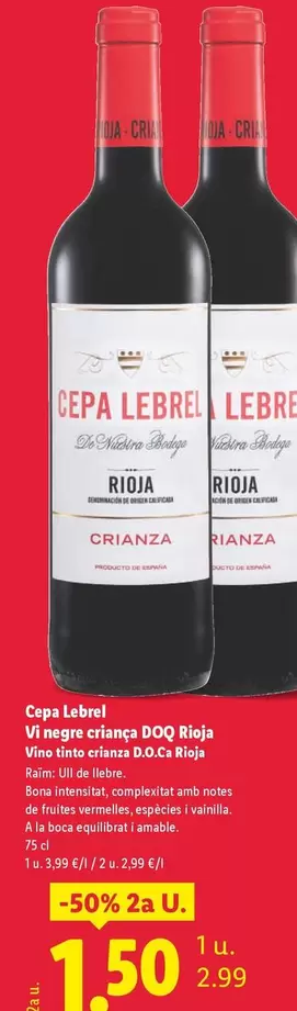 Cepa Lebrel - Vino Tinto Crianza D.O.Ca Rioja 