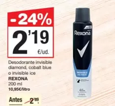 Rexona - Desodorante Invisible Diamond, Cobalt Blue O Invisible Ice