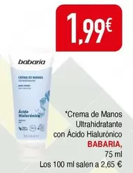 Babaria - Crema De Manos Ultrahidratante Con Ácido Hialuronico