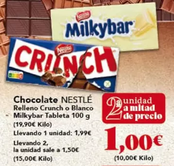 Nestlé - Chocolate Relleno Crunch O Blanco Milkybar Tableta