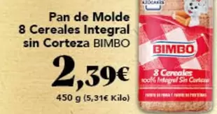 Bimbo - Pan De Molde 8 Cereales Integral Sin Corteza