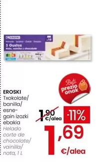 Eroski - Helado Corte De Chocolate/Vainilla/Nata