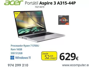 Acer - Portátil Aspire 3 A315-44P