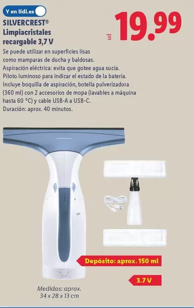 SilverCrest - Limpiacristales Recargable 3,7 V