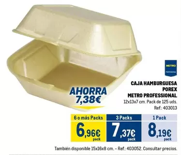 Metro Professional - Caja Hamburguesa Porex