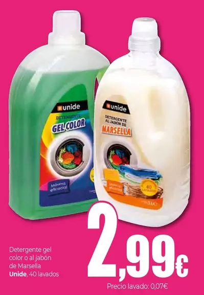 Unide - Detergente Gel Color O Al Jabón De Marsella, 40 Lavados