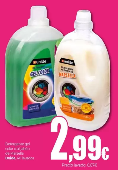 Unide - Detergente Gel Color O Al Jabón De Marsella, 40 Lavados