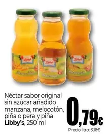 Libby's - Néctar Sabor Original Sin Azúcar Añadido Manzana, Melocotón, Piña O Pera Y Piña