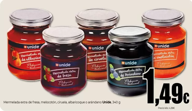 Unide - Mermelada Extra De Fresa, Melocotón, Ciruela, Albaricoque O Arándano