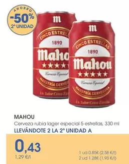 Mahou - Cerveza Rubia Lager Especial 5 Estrellas