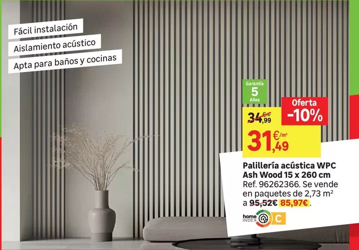home - Paillería Acústica Wpc Ash Wood 15 X 260 Cm