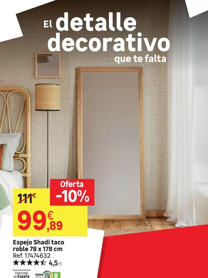 111 - Espejo Shadi Taco Roble 78 X 178 Cm