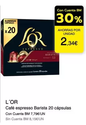 l'or - Café Espresso Barista 20 Cápsulas