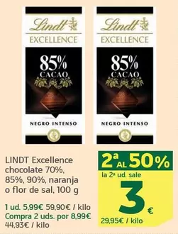 Lindt - Excellence Chocolate 70%, 85%,90% Naranja O Flor De Sal