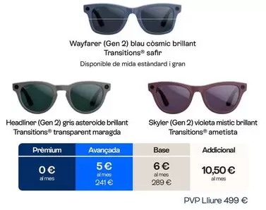 Ray-Ban - Wayfarer (Gen 2) Blau Còsmic Brillant Transitions® Safir/ Headliner (Gen 2) Gris Asteroide Brillant Transitions® Transparent Maragda/ Skyler (Gen 2) Violeta Místic Brillant Transitions® Ametista