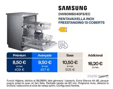 Samsung - DW60M6040FS/EC Rentavaixella Inox Freestanding 13 Coberts
