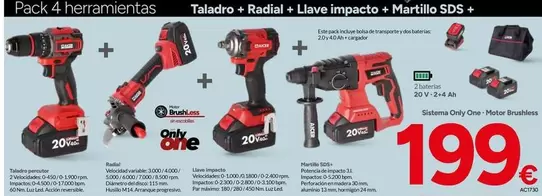 Pack 4 Herramientas Taladro + Radial + Llave Impacto + Martillo SDS +