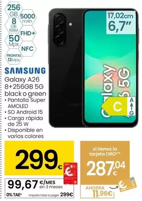 Samsung - Galaxy A26 8+256GB 5G Black O Green